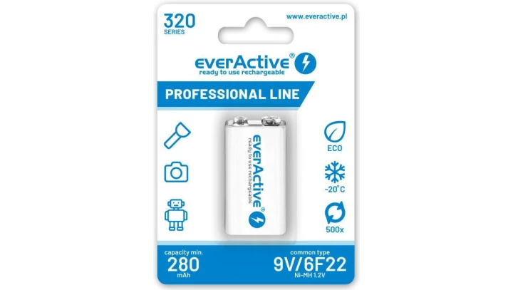 Akumulator Ni-MH 6F22 9V 320mAh Ready to Use ( R2U ) Professional Line everActive BLISTER 1szt. 50.0767