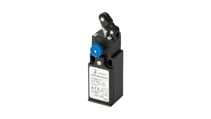 Wyłącznik krańcowy 2R wolnoprzełączający popychacz stalowy dźwignia pozioma z rolką Ø12,5 z resetem PAP1R31PW02 A37-1R34