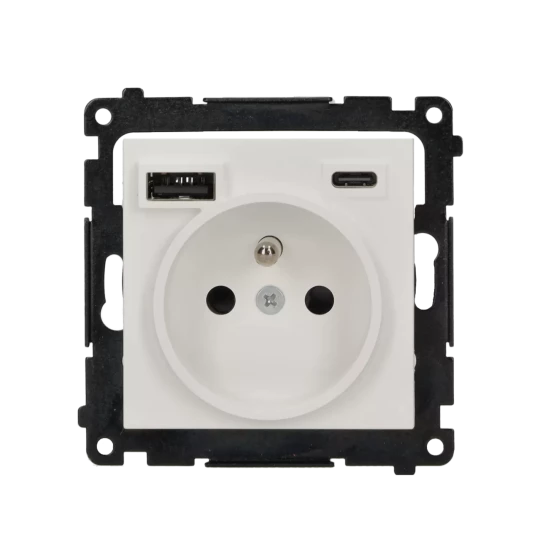 Simon 55 Gniazdo wtyczkowe z zintegrowaną ładowarką USB C+A (moduł), 2.1 A, 5 V DC, 230 V Biały mat TGZ1ZUSB2CA.01/111