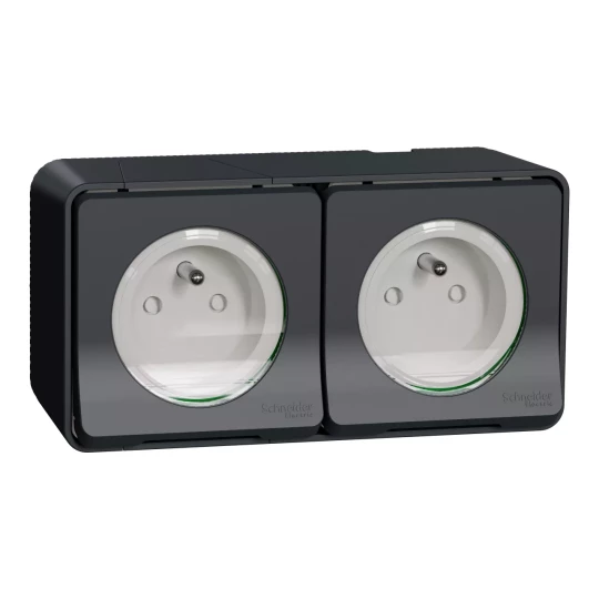 Mureva Styl Gniazdo 2P+PE podwójne z uziemieniem IP55 16A 230V AC antracytowe MUR36028