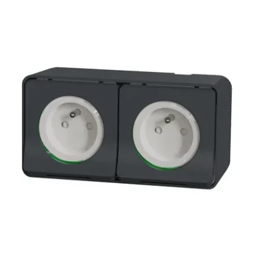 Mureva Styl Gniazdo 2P+PE podwójne z uziemieniem IP55 16A 230V AC antracytowe MUR36028
