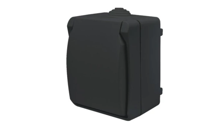 Gniazdo pojedyncze z uziemieniem natynkowe z klapką Aqua Plus IP54 antracyt / 40333