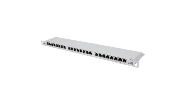 Patch Panel Rack 19 0.5U, 24 porty RJ45 Cat6 FTP, szary