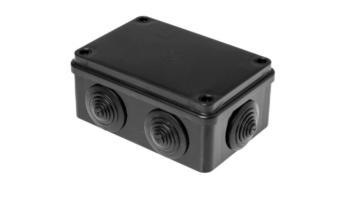 Skrzynka hermetyczna IP65 Puszka instalacyjna 120x80x50mm bezhalogenowa czarna z dławikami PG21 S-BOX 206c
