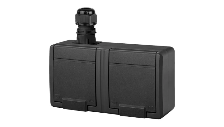 AQUANT 2K gniazdo natynkowe podwójne z uziemieniem 2x2P+Z IP65 antracytowy 5042-67