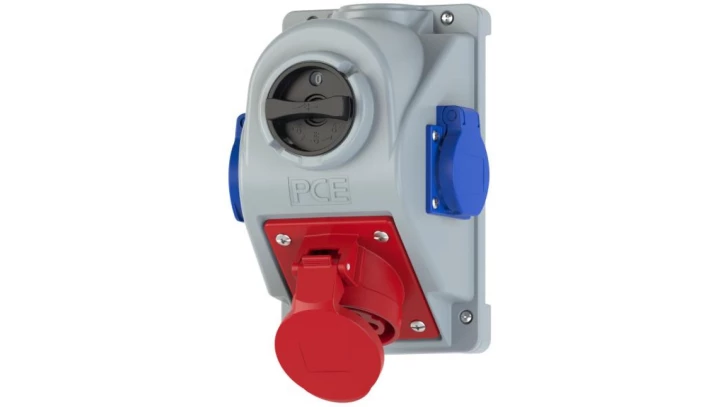 Zestaw instalacyjny z gniazdem 16A 5P+2x2P+Z schuko (0-1) czerwony Combopol 61132-6 96061552W