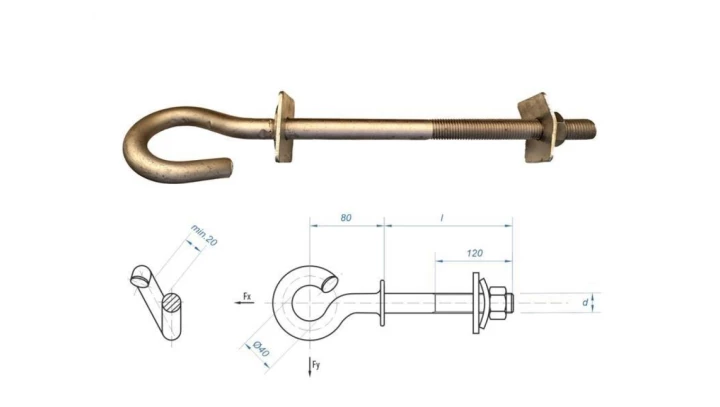 Śruba hakowa do mocowania przewodów, EPSH M16x300