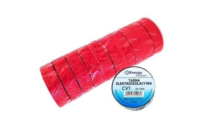 Taśma elektroizolacyjna PCW (zestaw 10 rolek 19mm x 20m x 0.13mm) czerwona