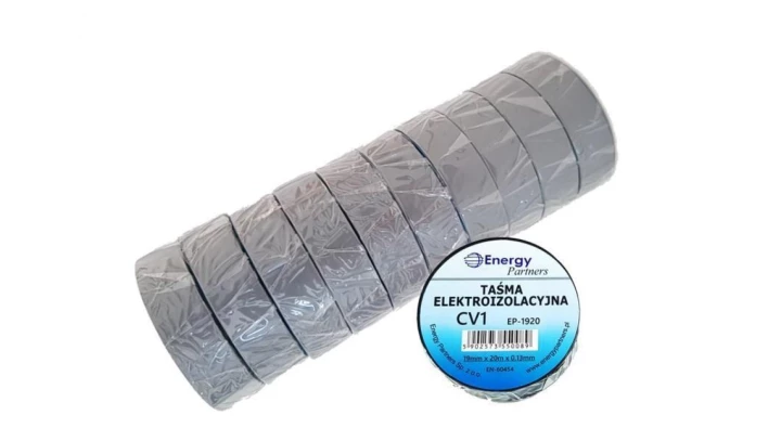 Taśma elektroizolacyjna PCW (zestaw 10 rolek 19mm x 20m x 0.13mm) szara