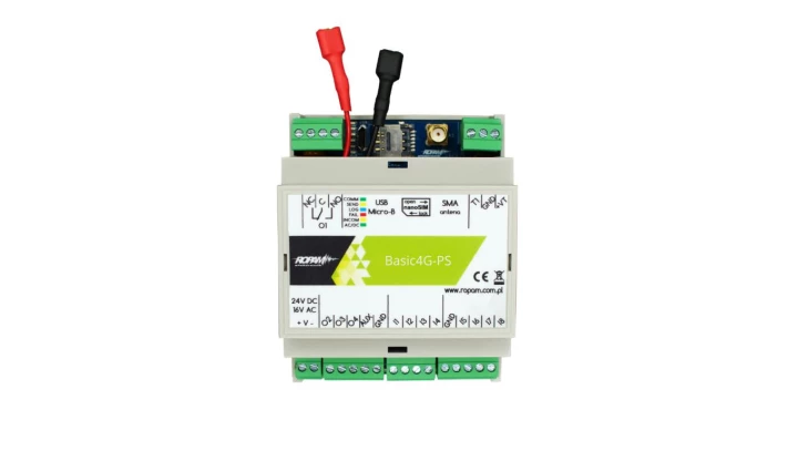 Moduł komunikacyjny GSM/GPRS, 17VAC/24VDC, 8 wejść, 4 wyjścia, SMS/CLIP/DTMF/E-MAIL, DIN 4P, BasicGSM-PS-D4M 2