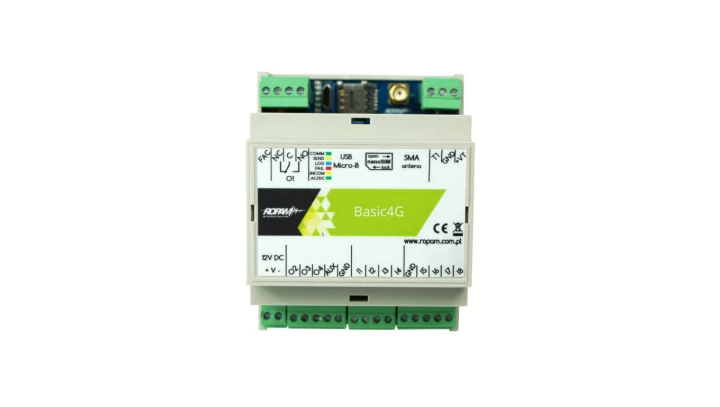 Moduł komunikacyjny GSM/GPRS, 12V DC, 8 wejść, 4 wyjścia SMS/CLIP/DTMF/E-MAIL, DIN 4P, BasicGSM-D4M 2