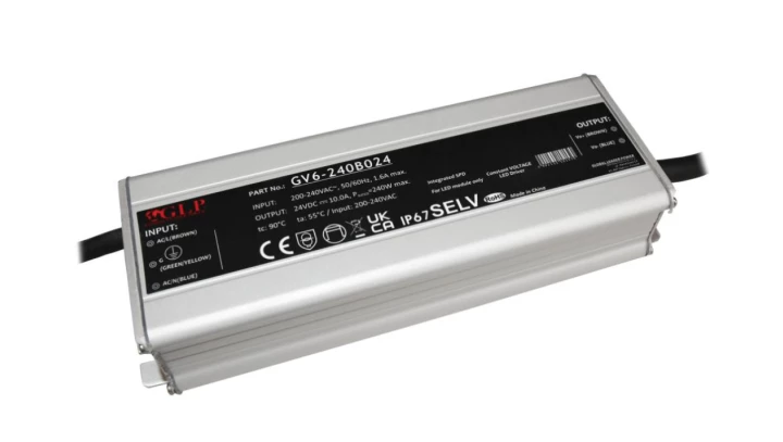 Zasilacz LED GV6-240B024 240W 24V 10A GLP IP67 z filtrem PFC