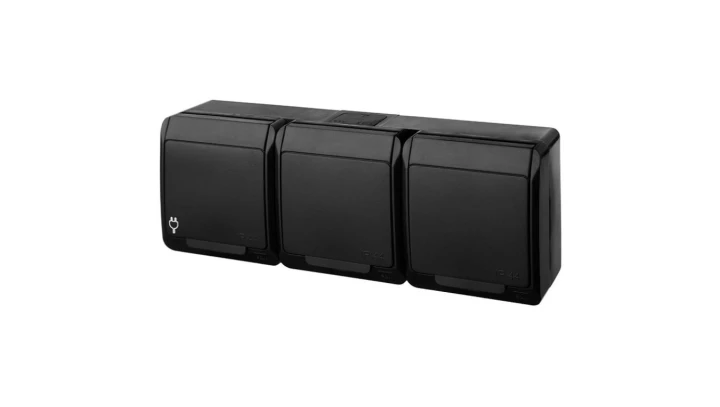 HERMES IP44 gniazdo natynkowe potrójne z uziemieniem 3x2P+Z czarne 0323-09