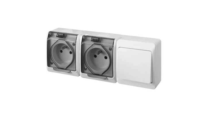 HERMES Gniazdo podwójne z/u 2x2P+Z+ łącznik jednobiegunowy biały 0327-21