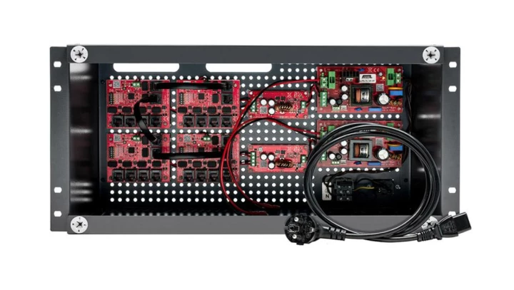 Zestaw buforowy do 17 kamer IP switch PoE 17P+1UP w obudowie rack ABOX-R5U0 (2x AKU 18Ah), zasilacz 144W (2x 72W)