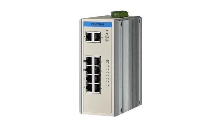 Przemysłowy switch ProView SCADA - 8 portów gigabitowych PoE/PoE+, 2 porty gigabitowe, zasilanie 12-24VDC EKI-5729PI-AE