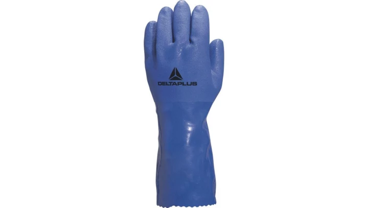 Rękawice z PVC na wkładzie z dżerseju odporne na węglowodory dł. 30 cm kolor niebieski rozmiar 8 MAIN VE780BL08