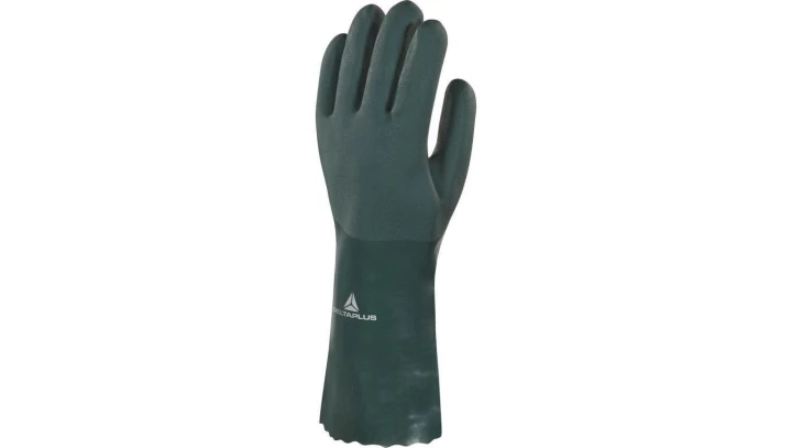 Rękawica z PVC na wkładzie z bawełnianego dżerseju podwójnie zamaczana. dł. 35 cm kolor zielony rozmiar 9 MAIN PVCGRIP35VE09