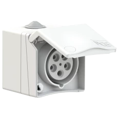 Gniazdo natynkowe przelotowe 16A 5P 400V białe IP44 DESIGN 865-6v