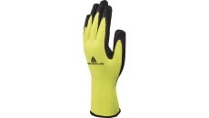 Rękawice dziane z poliestru, strona chwytna powlekana pianką lateksową rozmiar 7 czarno/ żółte VV73307