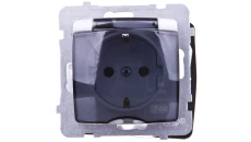 KARO Gniazdo bryzgoszczelne z/u Schuko IP44 z przesłonami klapka przezroczysta białe GPH-1SSP/m/00/d