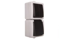 TEKNO Łącznik świecznikowy + gniazdo pionowe z ochroną styków śrubowe 10AX/16A 250V szare IP54 25362