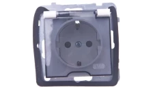 AS Gniazdo bryzgoszczelne z/u Schuko IP44 z przesłonami klapka przezroczysta ecru GPH-1GSP/m/27/d