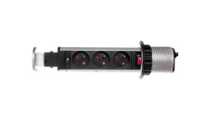 Gniazdo meblowe fi6cm, 3x250V AC wysuwane z blatu z blokadą i przewodem 1,8m srebrne OR-AE-1347