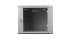 Szafa wisząca jednosekcyjna 19 cali 9U 501/600/600mm drzwi szklane szara (RAL 7035) niezmontowana DN-WU19 09U/600