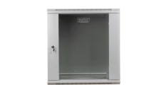 Szafa wisząca jednosekcyjna 19 cali 12U 635/600/450mm drzwi szklane szara (RAL 7035) niezmontowana DN-WU19 12U/450