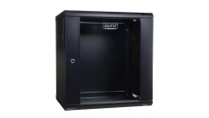 Szafa wisząca jednosekcyjna 19 cali 12U 635/600/450mm drzwi szklane czarna (RAL 9004) niezmontowana DN-WU19 12U/450/B