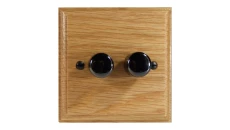 Ściemniacz podwójny przyciskowo-obrotowy do LED 2x120W - kolor jasny dąb + czarne irydium W-PRO-2X120-LED-LT-LO