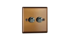 Ściemniacz podwójny przyciskowo-obrotowy do LED 120W (leading/trailing edge) 91x91mm - kolor miedź szlifowana M-PRO-2X120-LED-L