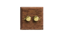 Ściemniacz podwójny przyciskowo-obrotowy do LED 2x120W kolor ciemny dąb + mosiądz polerowany W-PRO-2X120-LED-LT-MO