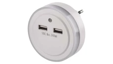 Lampka nocna 3× LED do gniazdka 2× USB czujnik zmierzchu P3313