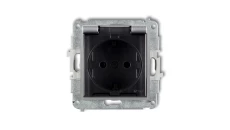 MINI Mechanizm gniazda bryzgoszczelnego z uziemieniem SCHUKO 2P+Z (klapka dymna, przesłony torów prądowych) srebrny metalik 7MGP