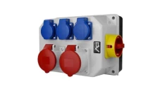 Rozdzielnica budowlana z rozłącznikiem izolacyjnym 32A BAU 2x16A 3x230V Schuko Mennekes Doktorvolt 9771