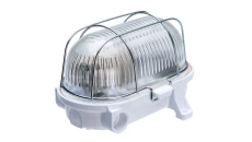 Oprawa kanałowa OVAL-7040B, E27, 60W, biała-bakelit, klosz przeźroczysty-szkło, IP54, siatka metalowa A1160