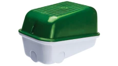 Oprawa SKOŚNA-7041S, E27, 60W, biała-bakelit, klosz zielony-poliwęglan, IP54, IK10, oprawa sygnalizacyjna A1300-P4