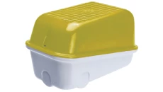 Oprawa SKOŚNA-7041S, E27, 60W, biała-bakelit, klosz żółty-poliwęglan, IP54, IK10, oprawa sygnalizacyjna A1300-P3