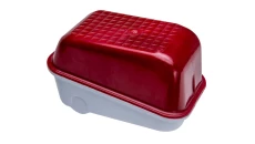 Oprawa SKOŚNA-7041S, E27, 60W, biała-bakelit, klosz czerwony-poliwęglan, IP54, IK10, oprawa sygnalizacyjna A1300-P2