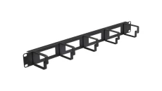 Organizator kabli RACK 19 1U metalowy czarny z 5 uchwytami i przepustami
