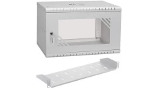 Szafa wisząca RACK 19 6U 350mm szara z półką przeszklona PRO LIGHT