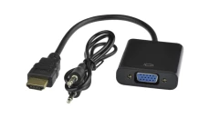 Adapter HDMI - SVGA (D-Sub 15-pin) + Audio (mini Jack 3,5mm) (wtyk / 2x gniazdo) czarny