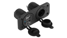 Gniazdo do zapalniczki samochodowej 12V/24V + ładowarka samochodowa 2x USB 5V / 2,1A + 1A do montażu