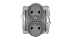 ICON Mechanizm gniazda podwójnego do ramki z uziemieniem 2x(2P+Z) (bez przesłon torów prądowych) szary mat 27IGPR-2z