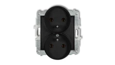 ICON Mechanizm gniazda podwójnego do ramki z uziemieniem 2x(2P+Z) (bez przesłon torów prądowych) czarny mat 12IGPR-2z