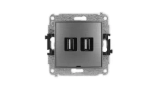 ICON Mechanizm gniazda podwójnego 2xUSB A-A 2.0, bez pola opisowego grafitowy 11IGUSBBO-2