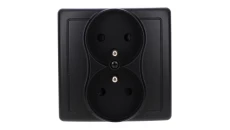 Simon Basic Gniazdo wtyczkowe z uziemieniem podwójne, monoblok, z przesł.torów prądowych zac.śrubowe czarny kompletne BMGZ2Z/49