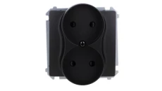 Simon Basic Gniazdo wtyczkowe podwójne bez uziemienia (moduł) z przesł. torów prąd.,16A, 250V, zac. śrubowe czarny BMG2MZ.01/49